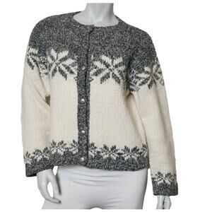 Nomadic Traders Womens Large Sweater Knit Button Down Grey & Cream Wool Acrylic